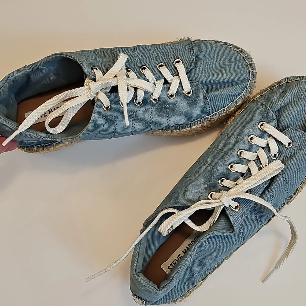 Steve Madden Tamilyn Platform Espadrille Women 10M Light Blue Chambray Denim